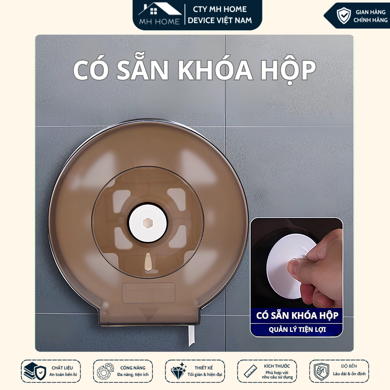 Hộp Giấy Vệ Sinh Cuộn Lớn Treo Tường Chống Nước – Hộp Đựng Giấy Vệ Sinh Công Nghiệp Kín, Gọn Gàng, Dễ Sử Dụng